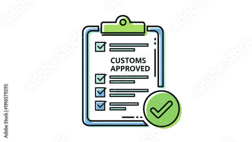 Customs Approved Checklist on Clipboard with Green Checkmark Icon.