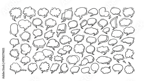 Array of Speech Bubbles: A collection of various doodle speech bubble, inviting viewers to explore a world of communication and expression.