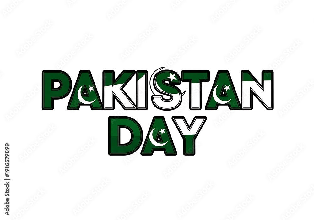 Fototapeta premium Pakistan day text on isolated white background
