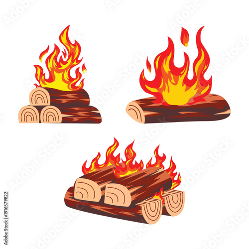 Set of Campfire Illustration on white background Vol 01
