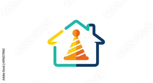 Abstract House Icon with Chess Pawn Inside.