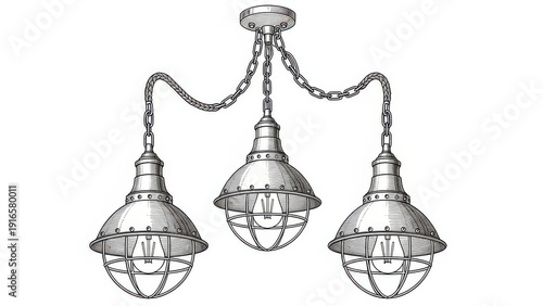 Canvas-taulu Industrial Chandelier with Three Pendant Lights, Vintage Style