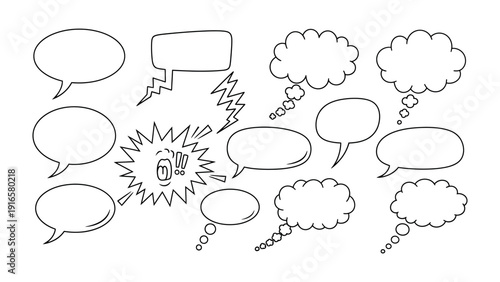 Thought Bubbles: A variety of blank thought and speech bubbles, ready to capture your every notion. A creative visual that provides endless possibilities for communication.