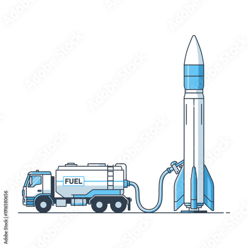 Cryogenic Fuel Truck Fueling Rocket Icon for Spaceport Ground Operations