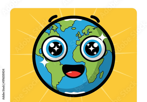 Cute Cartoon Earth Character with Big Eyes.