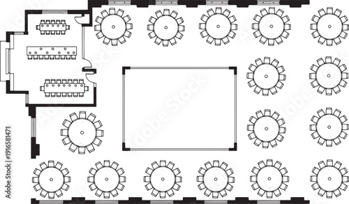 Layout of an Event Venue from a bird's eye view, a sophisticated arrangement ready for any occasion.