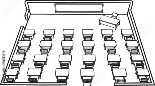 An empty classroom, offering a symbol of education, waiting to be filled with eager students. 
