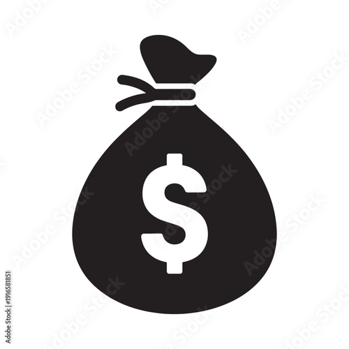Simple black icon of a money bag with a dollar sign on it