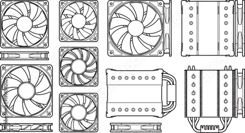 Computer cooling components layout, showcasing essential elements for optimal system performance.