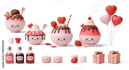 Kawaii Strawberry Desserts and Treats with Cute Faces and Valentine's Day Inspired Decorations
