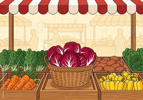 Fresh Produce Market Display with Radicchio Basket.