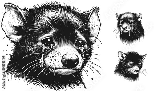 Cry Tasmanian devil sadness linework ink sketch hand drawn pen drawing vector illustration svg