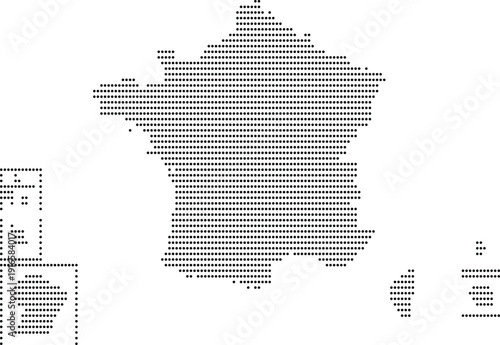 France Dotted Map Vector Illustration with Halftone Effect and Overseas Territories