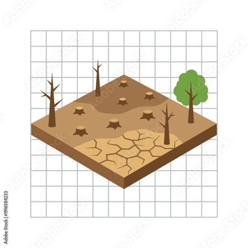 Deforestation and drought impact on land illustration. Vector Illustration. EPS Editable