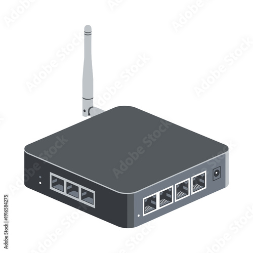 Smart hub box with antenna and ethernet ports icon, gateway device, flat vector illustration of connectivity