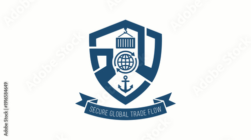 Global Trade Flow Emblem with Nautical and Shipping Elements. Vector Illustration. EPS Editable