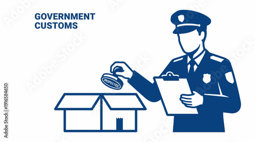 Government Customs Officer Inspecting Package with Stamp. Vector Illustration. EPS Editable