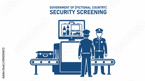 Government Security Screening at Airport with Luggage Xray Machine and Officers. Vector Illustration. EPS Editable