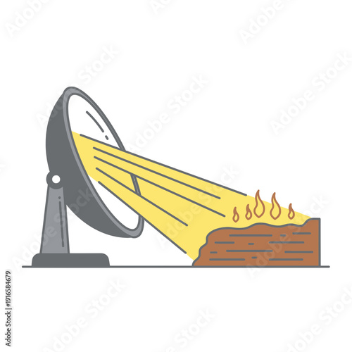 Solar furnace melting soil icon, lunar construction concept, flat vector illustration of concentrated heat