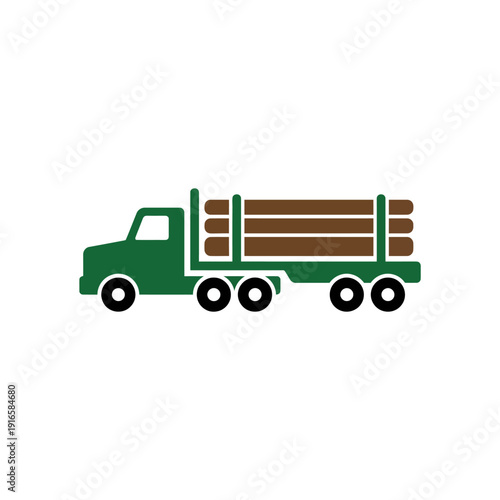 Green Logging Truck Carrying Brown Logs Illustration. Vector Illustration. EPS Editable