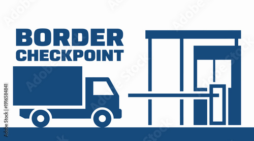 Illustration of a truck at a border checkpoint with a booth. Vector Illustration. EPS Editable