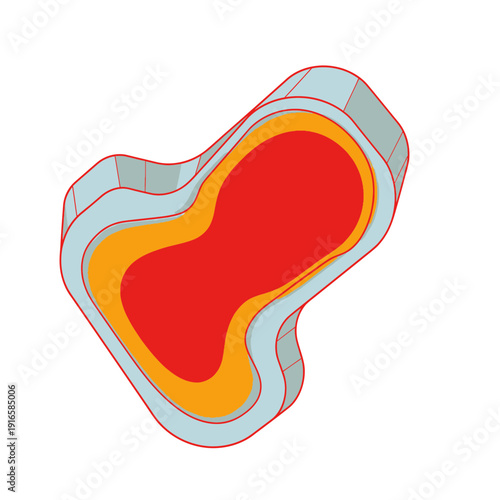 Stress test simulation icon, red heat map on metal part, flat vector illustration of engineering analysis