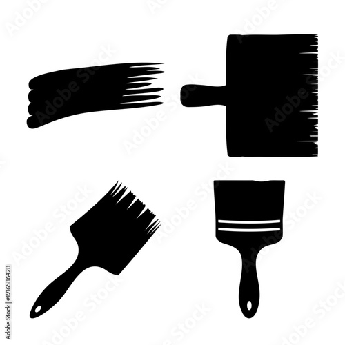 Collection of diverse paint brush tool silhouettes with a bold stroke for creative designs