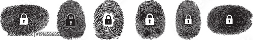 A row of fingerprint with padlocks on a white background vector silhouette