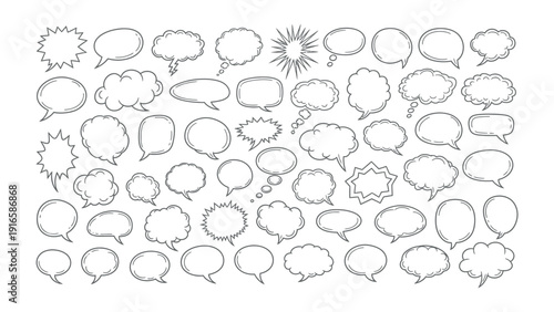 Comic Speech Bubble Collection: a diverse collection of comic speech bubbles and thought bubbles. perfect for design projects, emphasizing communication and thought processes