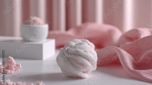 White meringue dessert on soft pink background