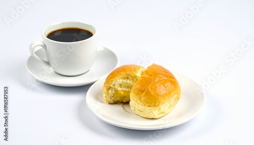 traditional black coffee kopi with soft bun bread