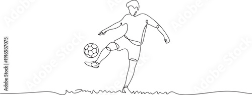 Single continuous line drawing of young sportive man train soccer freestyle, juggling with soles of the feet on the field. Football freestyler concept. one line Icon drawing