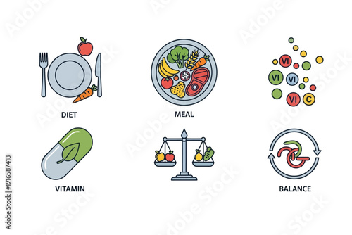 Healthy eating and nutrition icons