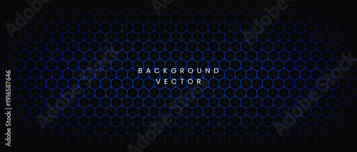 Abstract blue hexagon grid technology background with dark geometric pattern and glowing lines for digital data concepts