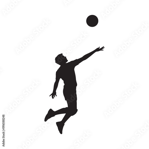 Silhouette of an athlete jumping to spike a volleyball against a white background