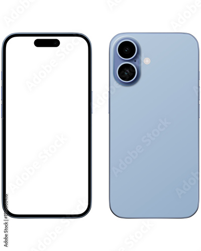 Front and Back View Mist Blue iphone 17 Smartphone mockup.