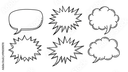 Blank Dialogue Collection: An artistic array of speech bubbles, designed to convey a range of thoughts and expressions in diverse conversational settings. 