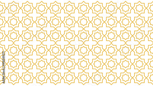 Islamic Eight-Pointed Star Pattern Animation: Golden Geometric Line Art Lattice Seamless Loop on White Background for Ramadan Kareem, Eid Al-Fitr, and Arabic Cultural Identity Projects.