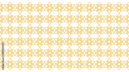 Islamic Floral Star Pattern Animation: Golden Intricate Geometric Lattice Seamless Loop on White Background for Ramadan, Eid, and Middle Eastern Cultural Decorative Themes.