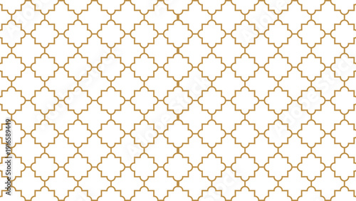 Golden Moroccan Tile Pattern Animation: Seamless Loop of Stepped Geometric Islamic Ornaments on White Background for Ramadan Kareem, Eid Al-Adha, and Middle Eastern Interior Design.