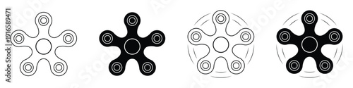 Spinner symbol with outline and fill vector icon set. Five-headed spinner icons. Trendy modern rotating toy sign. Vector illustration.