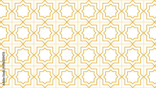 Islamic Geometric Pattern Animation: Seamless Loop of Golden Arabic Star Lines on White Background for Ramadan Kareem, Eid Al Fitr, and Middle Eastern Cultural Design Projects.