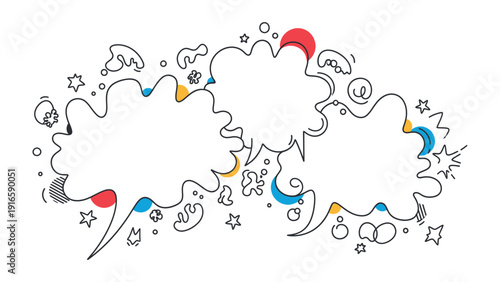 Comic Speech Bubble Set: A vibrant illustration showcasing a collection of speech bubbles, perfect for conveying messages and ideas.