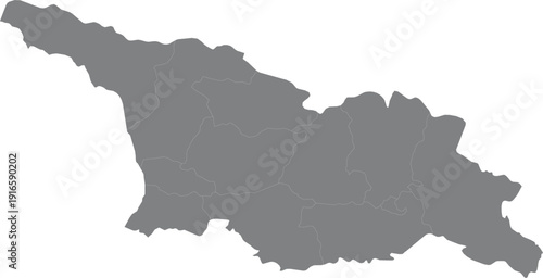 Georgia Country Administrative Map with Regions and Gray Silhouette Vector