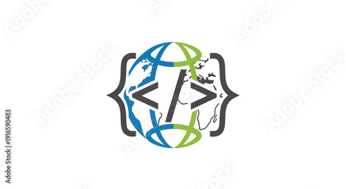 Global Coding Symbol Representing Web Development and Technology.