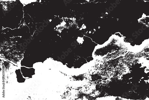 Heavy grunge wall texture, peeling paint effect represented in black and white vector background.