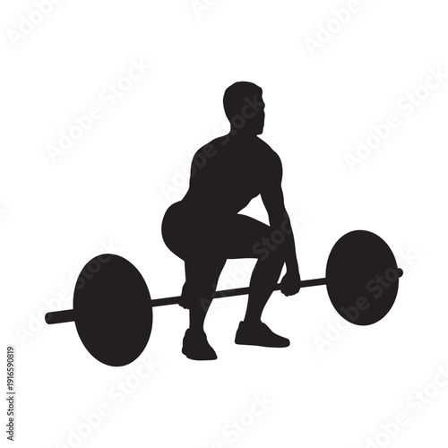 Silhouette of a weightlifter performing a barbell squat exercise