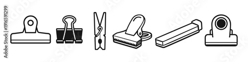 Collection of various office and household clips and fasteners for organizing papers