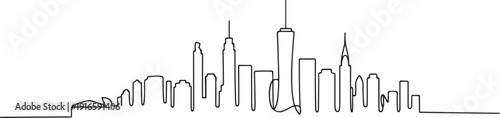 Single continuous line drawing of New York city skyline, USA. Famous city scraper and landscape. World travel concept home wall decor poster print art. one line Icon drawing