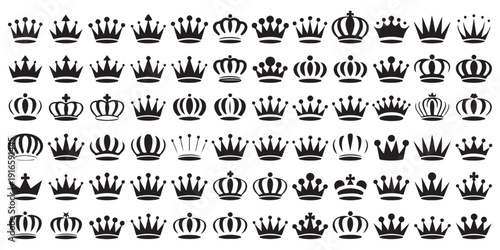 Royal gold crowns set collection luxury authority and monarchy symbols on white background isolated